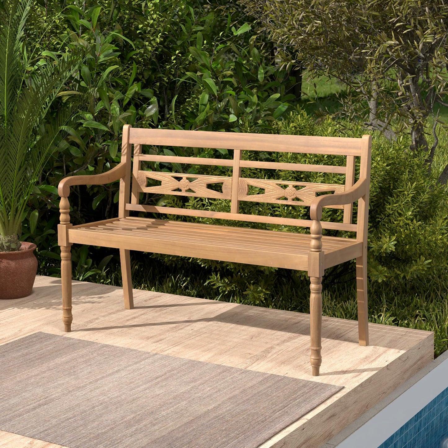 Tangkula Outdoor Bench, 2-Person Garden Bench with Wide Backrest and Curved Armrests