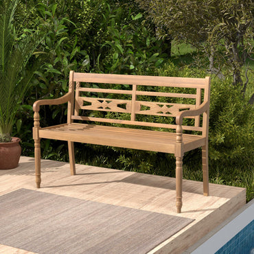 Tangkula Outdoor Bench, 2-Person Garden Bench with Wide Backrest and Curved Armrests