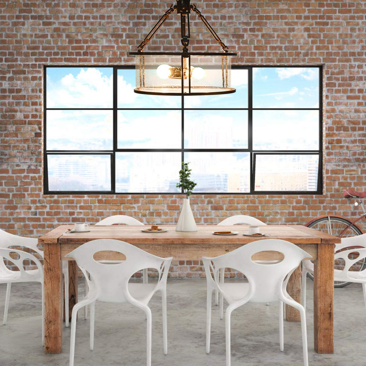 Plafonnier Tangkula Semi Flush Mount, plafonnier 3 lumières avec abat-jour en verre bullé