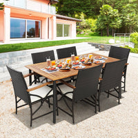 Tangkula Ensemble de salle à manger d'extérieur 5 pièces avec table en bois d'acacia et 4 chaises en rotin tressé avec accoudoirs