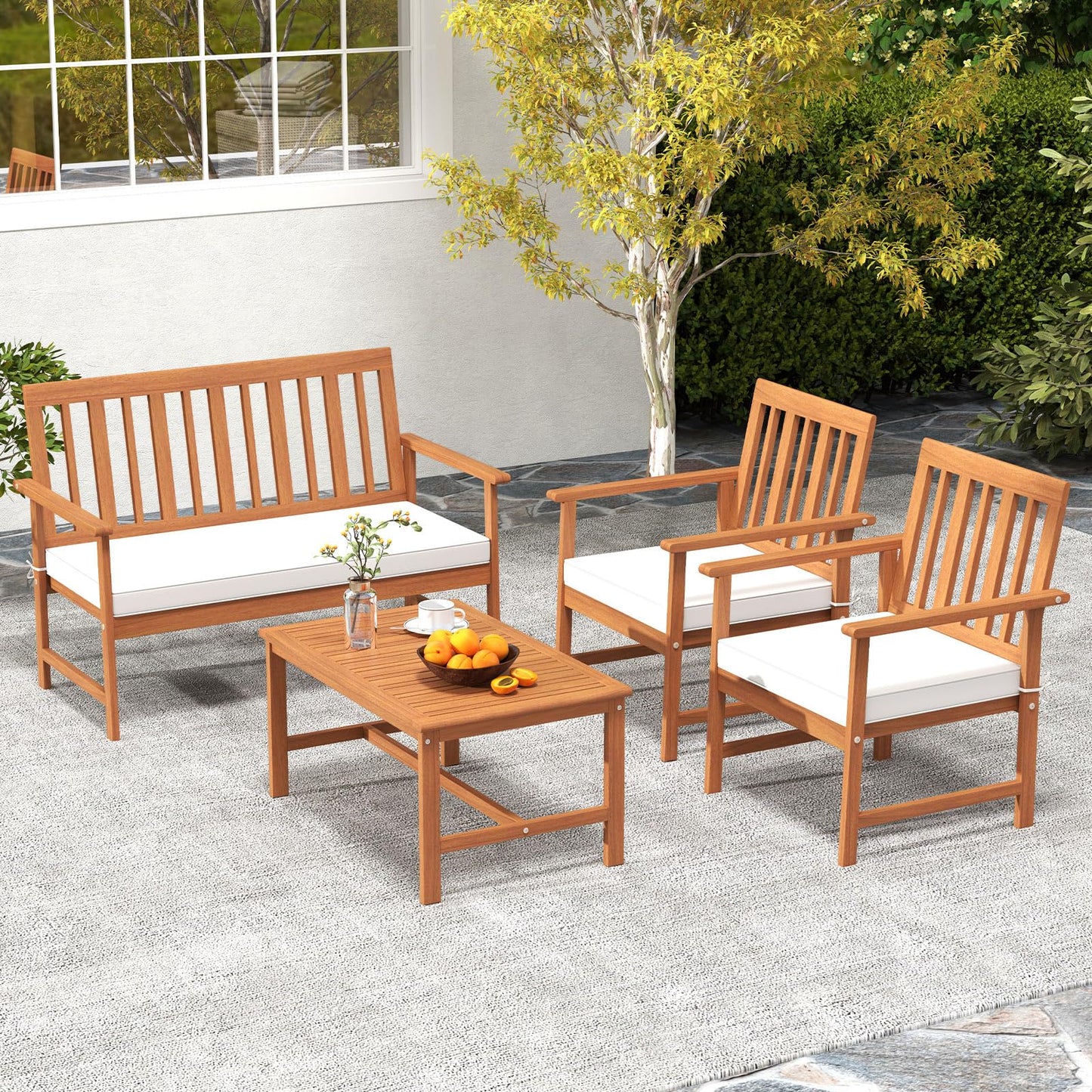 Tangkula 4/8-Piece Acacia Wood Patio Conversation Set