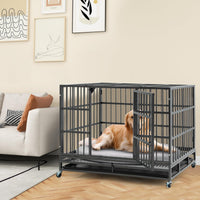 Tangkula Heavy-Duty Metal Dog Crate, Foldable Dog Kennel Crate with Lockable Wheels & Doors for Medium & Large Dogs