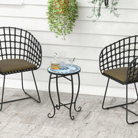 Tangkula Outdoor Side Table w/Ceramic Tile Top & Metal Frame