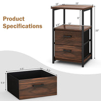 Tangkula Nightstand, Sofa Side End Table with Open Shelf & 2 Drawers