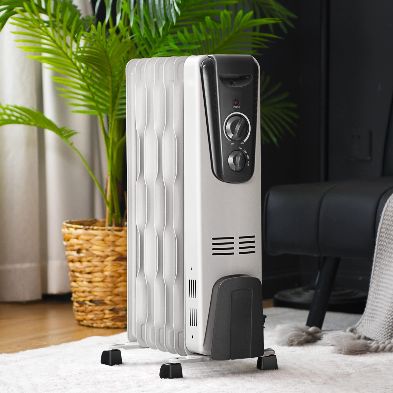 TANGKULA Electric Oil Heater, 1500W Oil Filled Radiator Heater w/ Tip-over and Overheating Protection