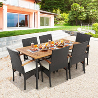 Tangkula 5-Piece Outdoor Dining Set with Acacia Wood Table & 4 Wicker Rattan Armrest Chairs