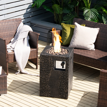 Tangkula 16 Inch Patio Propane Fire Pit, Patiojoy Electronic Ignition Square Gas Fire Pit with Protective Cover