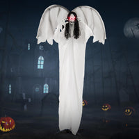 Tangkula 6.6 Feet Halloween Animatronic Standing Angel with Sound-Activated Light-up Eyes and Flapping Wings