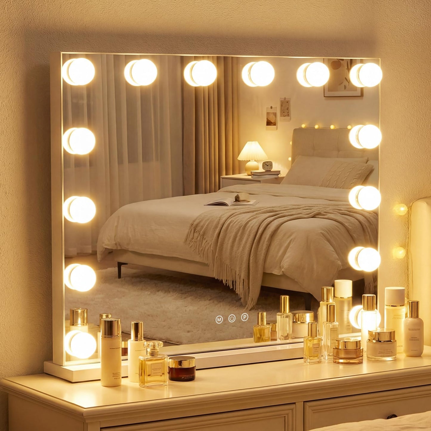 Tangkula Miroir de Maquillage 50,8 x 43,2 cm avec 14 Ampoules Modes d'Éclairage et Luminosité Réglables