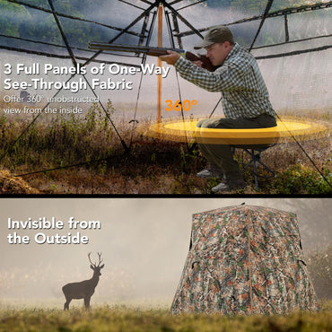 Tangkula 2-3 Person Hunting Blind, 360 Degree See Through Ground Blind with 4 Silent Slide Windows