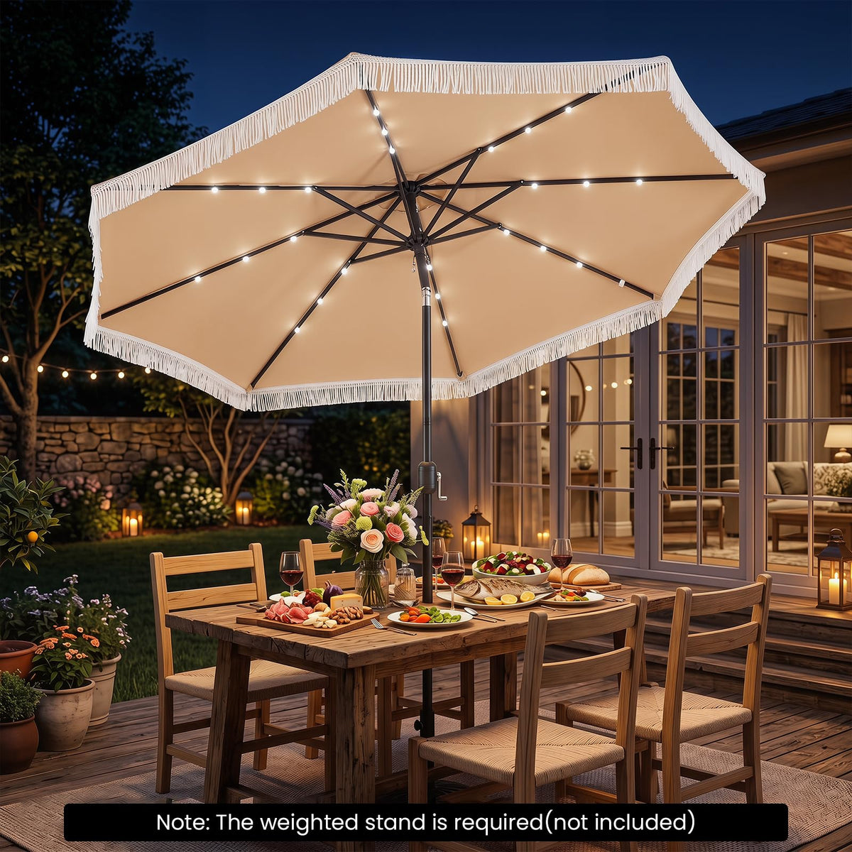 Tangkula 10 FT Solar Patio Umbrella with Fringe