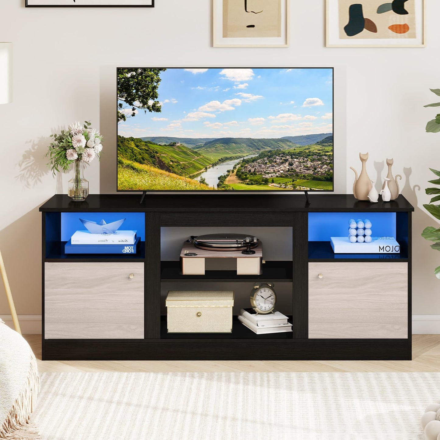 Tangkula TV Stand with LED Lights for 65” TVs