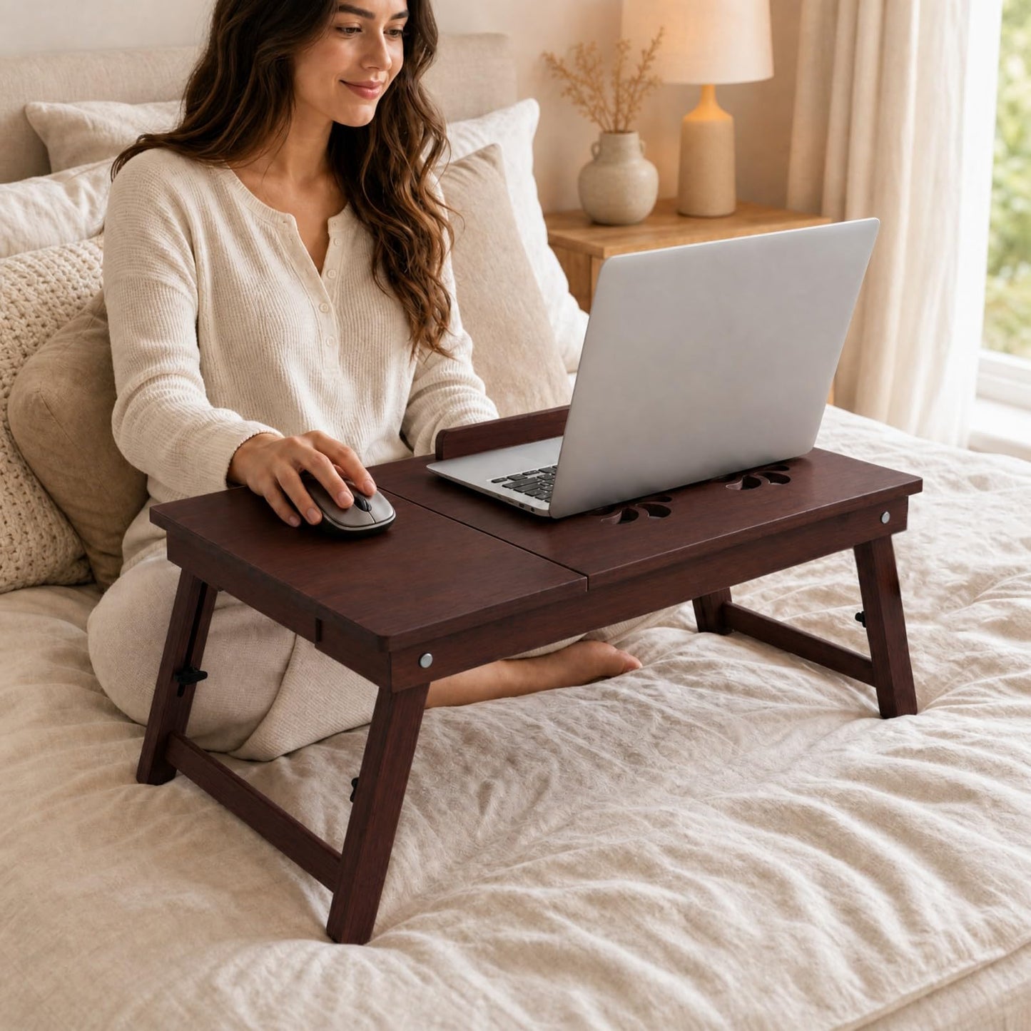 Tangkula Portable Bamboo Laptop Desk for Bed with Tilting Top