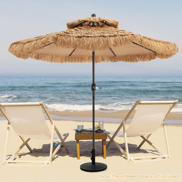 Tangkula 9 ft Thatched Patio Umbrella, 2 Tier Hawaiian Style Grass Beach Umbrella with 8 Ribs