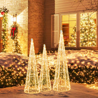 Tangkula Set of 3 Lighted Christmas Cone Trees Xmas Decorative Conic Tree Set