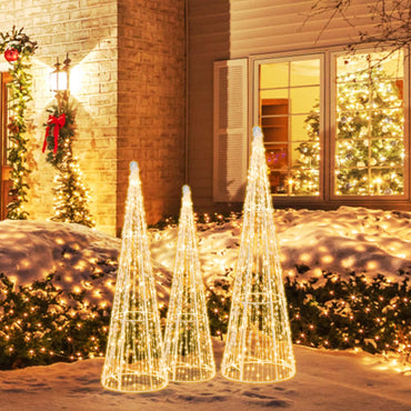 Tangkula Set of 3 Lighted Christmas Cone Trees Xmas Decorative Conic Tree Set