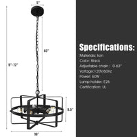 Tangkula 5 Lights Chandelier, Industrial Style Drum Shape Round Ceiling Lamp with Adjustable Hanging Chain & 5 E26 Lamp Holders