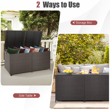 Tangkula 175 Gallon Outdoor Storage Box, Wicker Patio Deck Box with 2 Universal Wheels and Waterproof Zippered Liner
