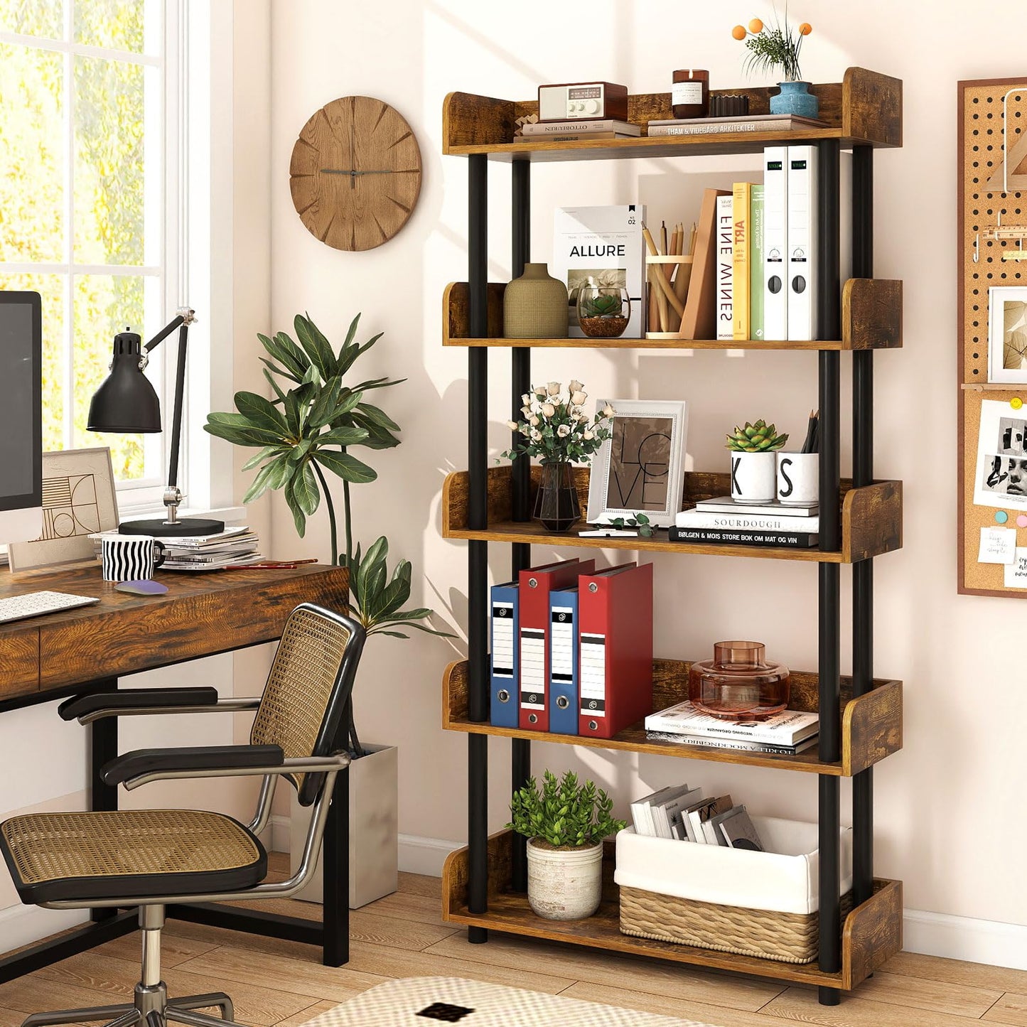 Tangkula 5-Tier Bookshelf Multipurpose Wood Standing Display Rack(1/2)