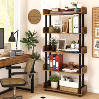 Tangkula 5-Tier Bookshelf Multipurpose Wood Standing Display Rack(1/2)