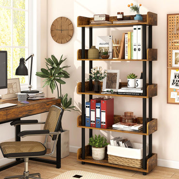 Tangkula 5-Tier Bookshelf Multipurpose Wood Standing Display Rack(1/2)