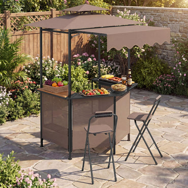 Tangkula 3 Piece Patio Bar Set | Grill Gazebo & 2 Foldable Bar Stools with Awning