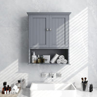 Tangkula Bathroom Wall Cabinet, Wooden Hanging Storage Cabinet with Doors & Shelves