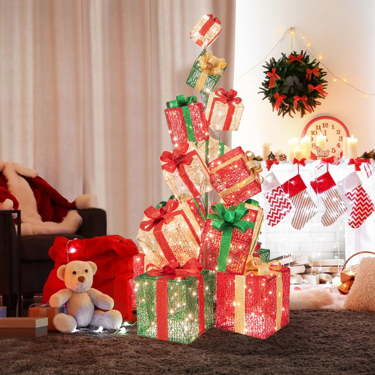Tangkula 5.6 FT Lighted Gift Box Tower