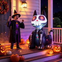 Tangkula 4 FT Day of the Dead Inflatable Skull Black Cat with LED Lights