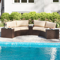 Tangkula 5 Pieces Patio Furniture Set PE Rattan Half-Moon Curved Sectional Sofas
