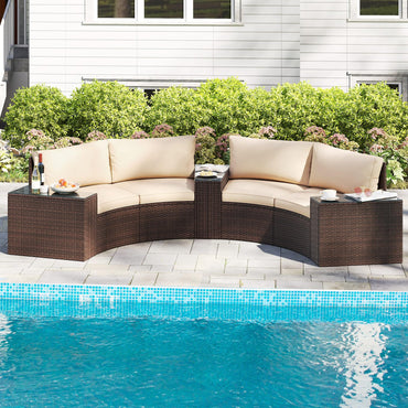 Tangkula 5 Pieces Patio Furniture Set PE Rattan Half-Moon Curved Sectional Sofas