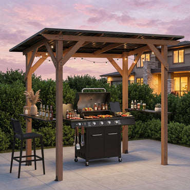 Tangkula Cedar Wood 8.6 FT x 5 FT Grill Gazebo | Barbecue Gazebo
