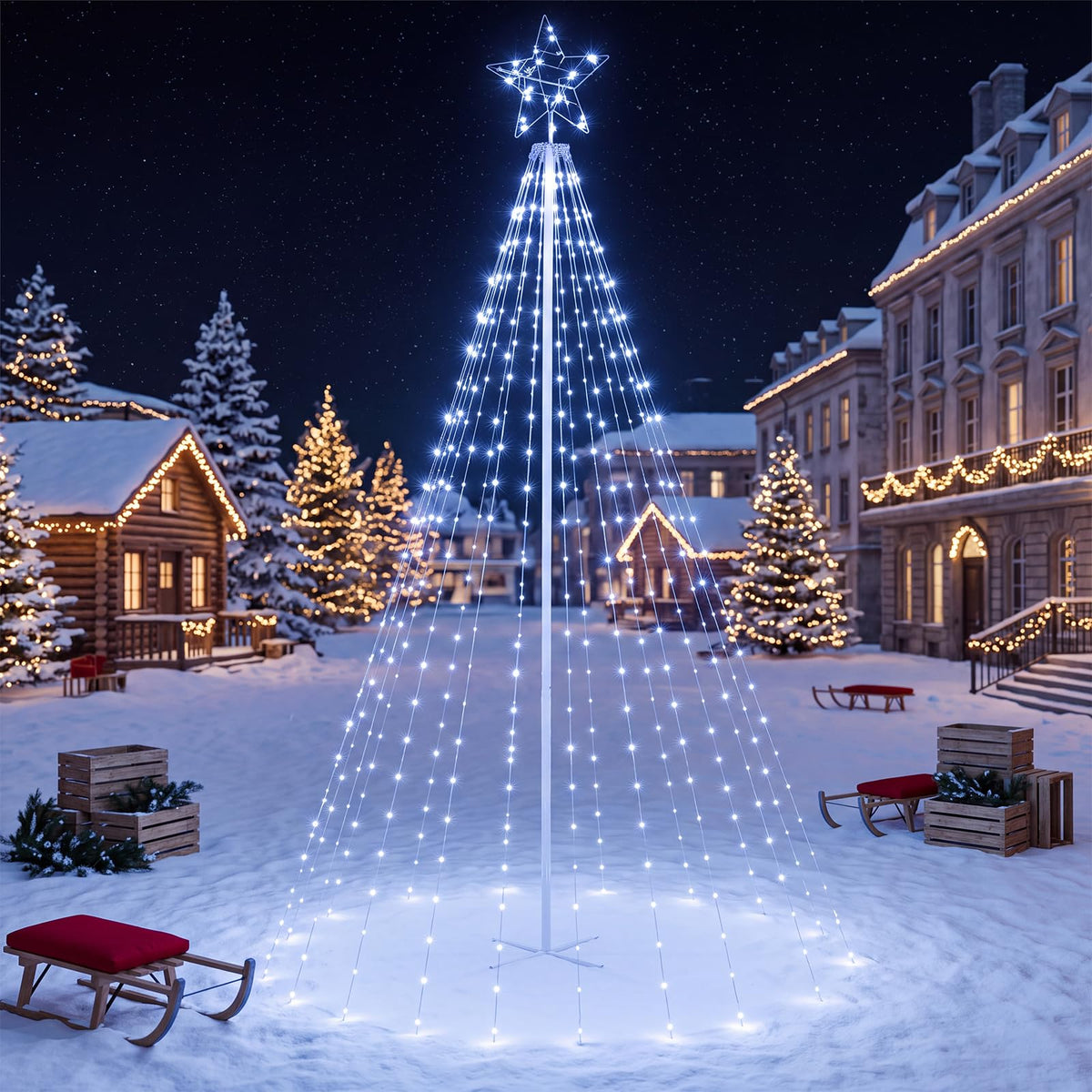 Tangkula 10 FT Outdoor Christmas Tree Star String Lights