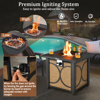 Tangkula 28 Inch Outdoor Square Fire Pit Table, Patiojoy 50,000 BTU Propane Gas Fire Table with Fire Glasses