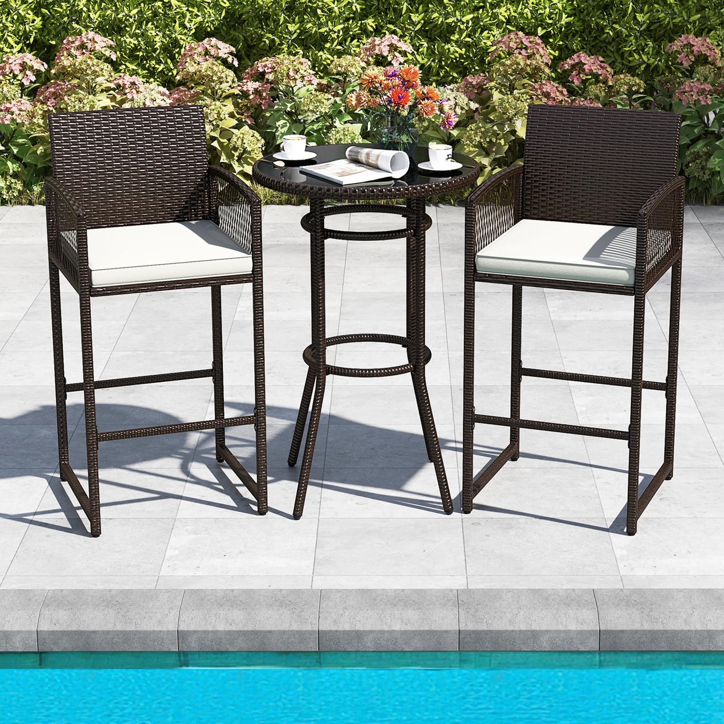 Tangkula 3 Piece Patio Bar Set for Backyard