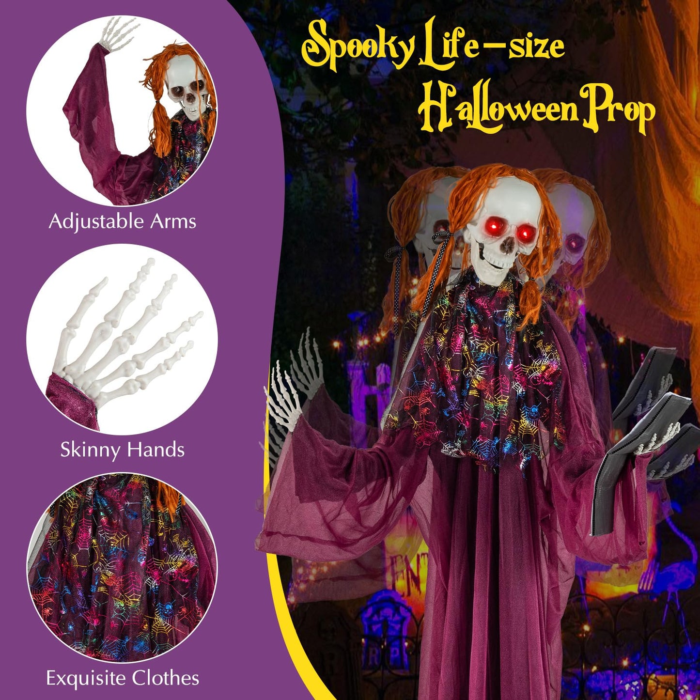 Tangkula 6 Feet Halloween Animatronic Standing Girl Holding Book with Sound