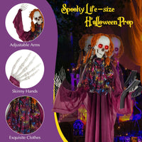 Tangkula 6 Feet Halloween Animatronic Standing Girl Holding Book with Sound