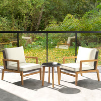 Tangkula 3 Piece Patio Chair Set, Wicker Chair & Side Table Set with Soft Cushions & Tempered Glass Tabletop