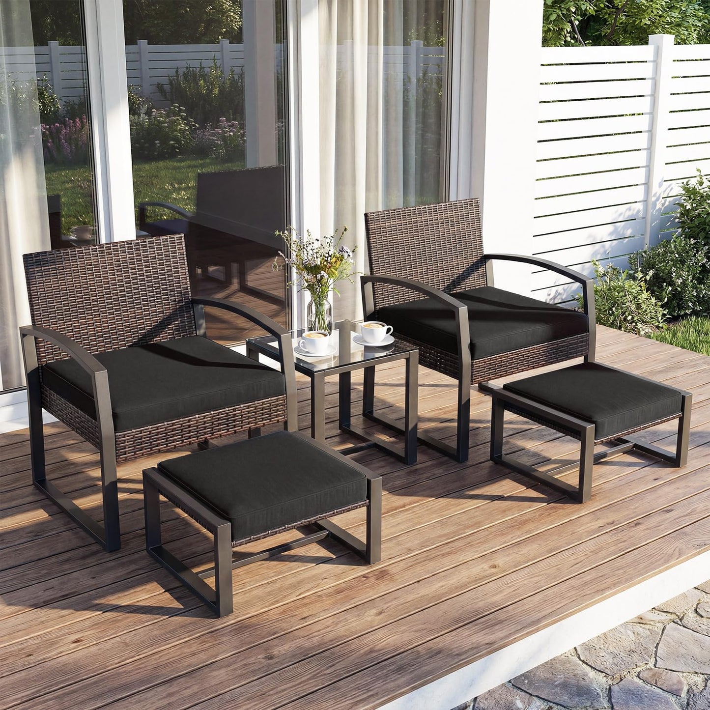 Tangkula 5 Pieces Wicker Patio Conversation Set for Porch