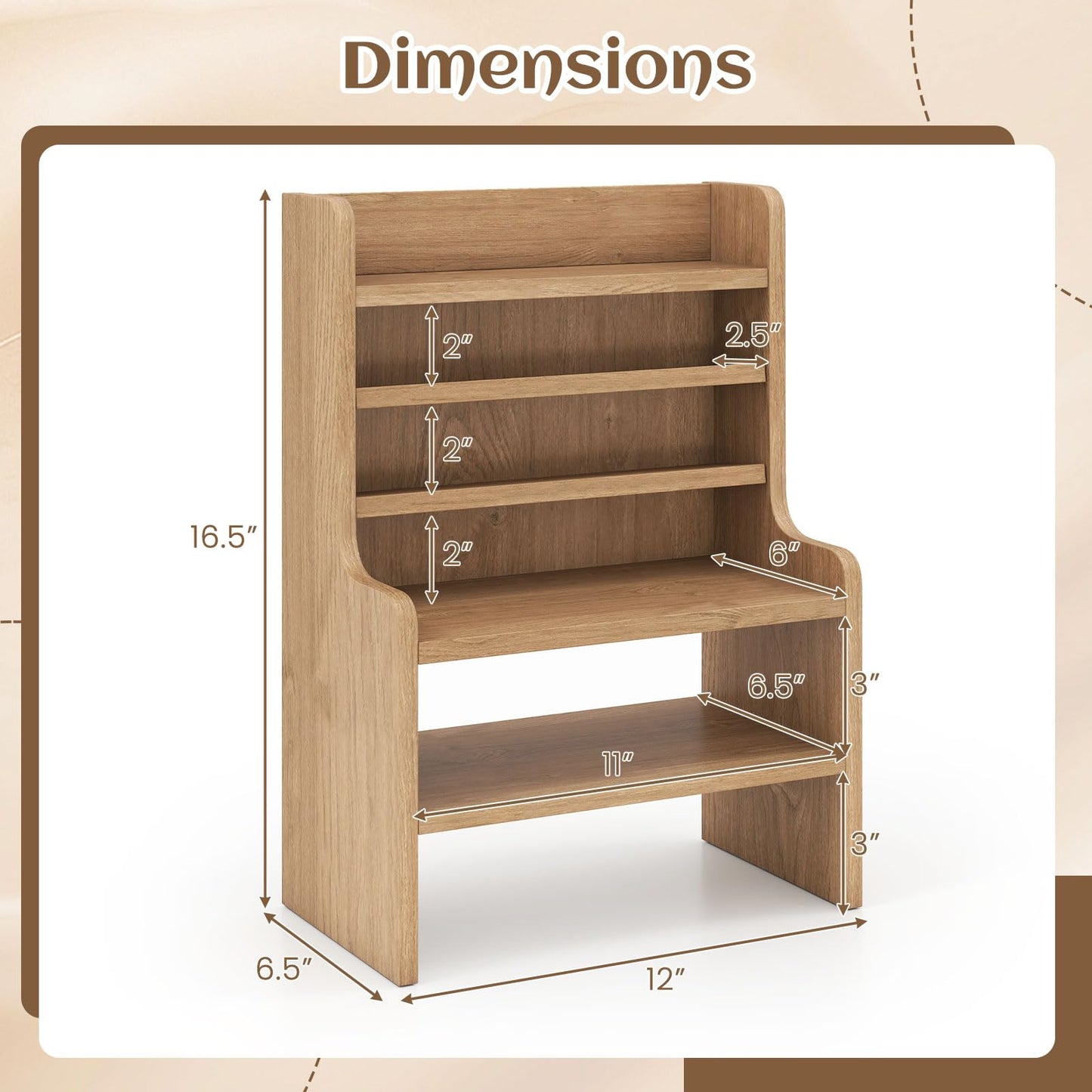 Tangkula 6-Tier Wooden Office Organizer with 2 Removable Shelves for Papers
