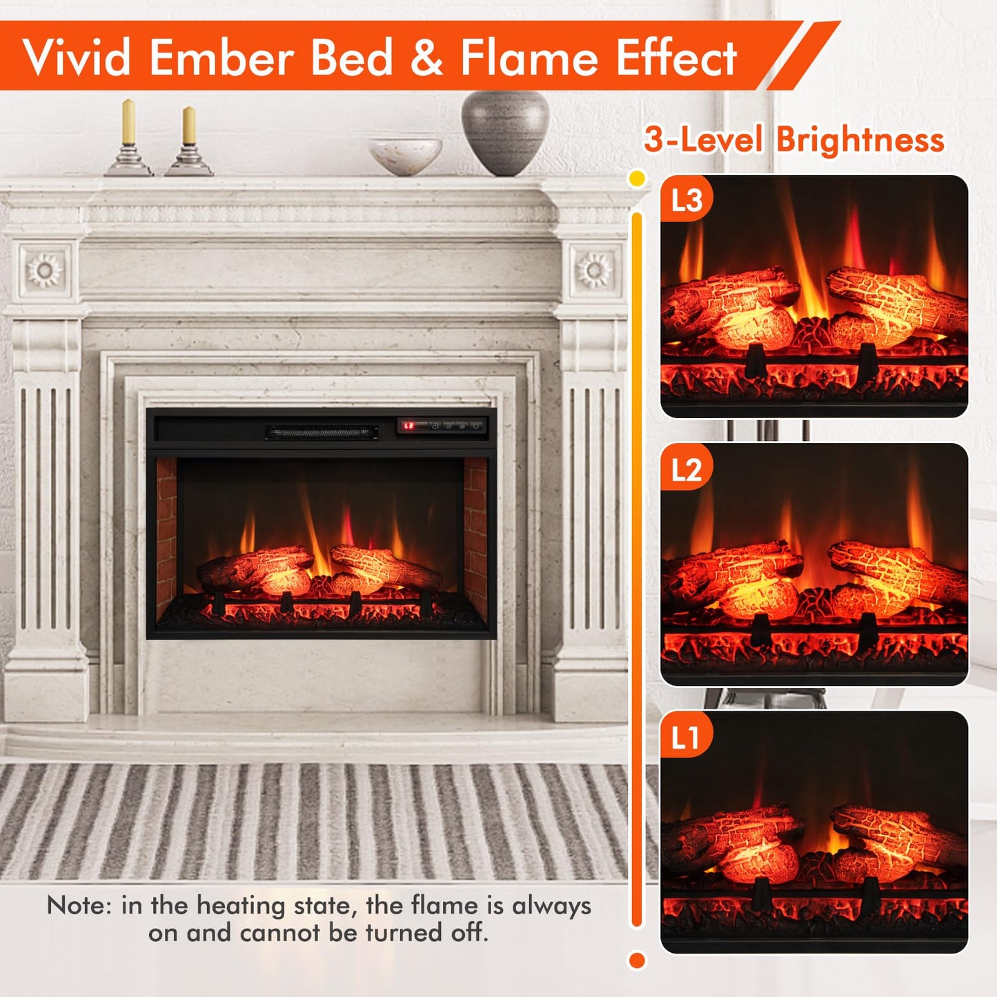 Tangkula 26 Inch 1500W Infrared Quartz Electric Fireplace Insert
