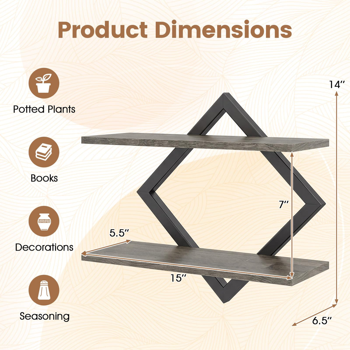 Tangkula Floating Shelves for Wall with Geometric Frame