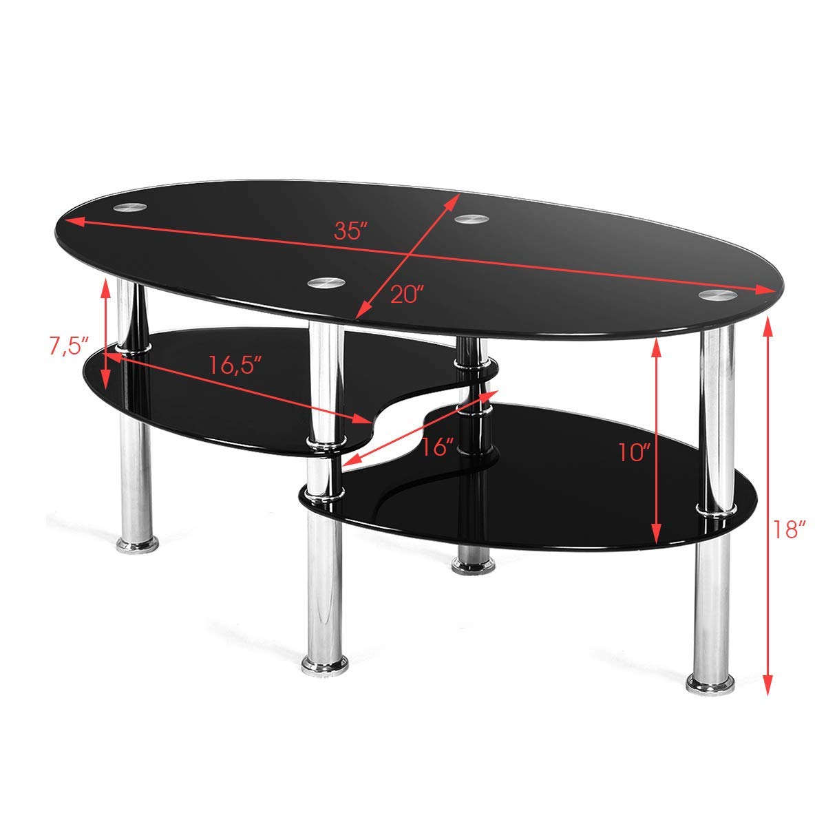 Tangkula Glass Coffee Table with 2 Tier Tempered Glass Boards