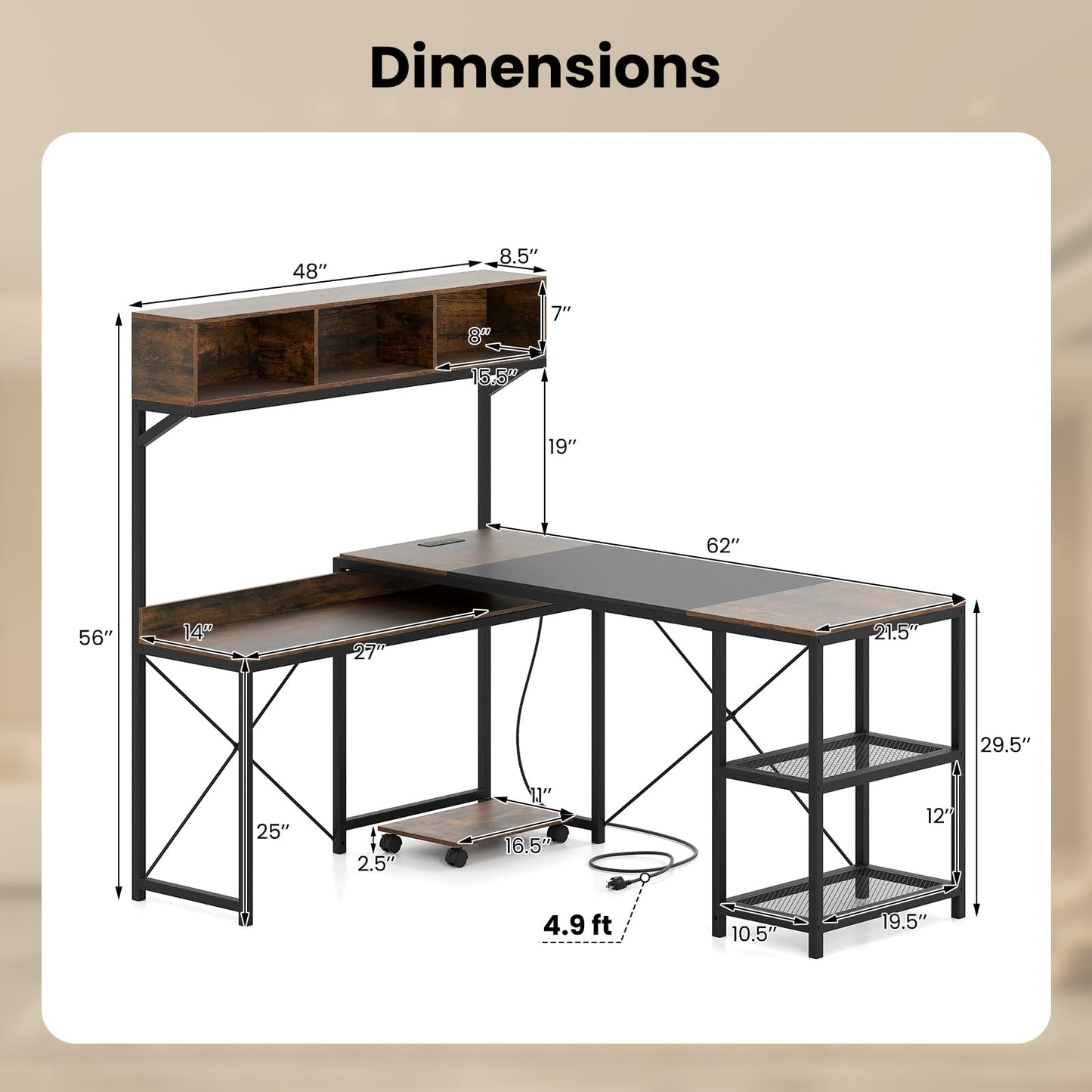 Tangkula 62" Reversible L-Shaped Computer Desk