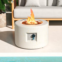 Tangkula Propane Fire Pit Table, 25.5” Round Terrazzo Gas Fire Pit, Protective Cover & Tank Seat Included, 40,000 BTU Smokeless Fire Pit