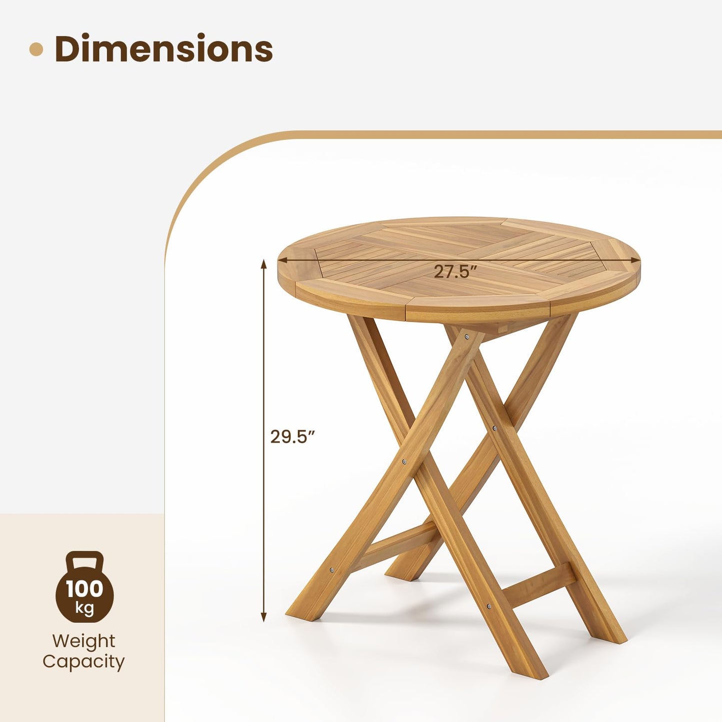 Tangkula 27.5 Inch Patio Bistro Table with Slatted Tabletop