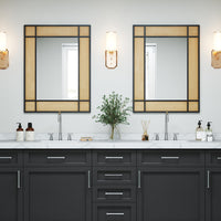 Tangkula Rattan Wall Mirror Bohemian Rectangular Decorative Mirror w/Metal Frame