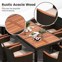 Tangkula 11 Pieces Rattan Outdoor Dining Set with 15Ft Solar Patio Umbrella for 8