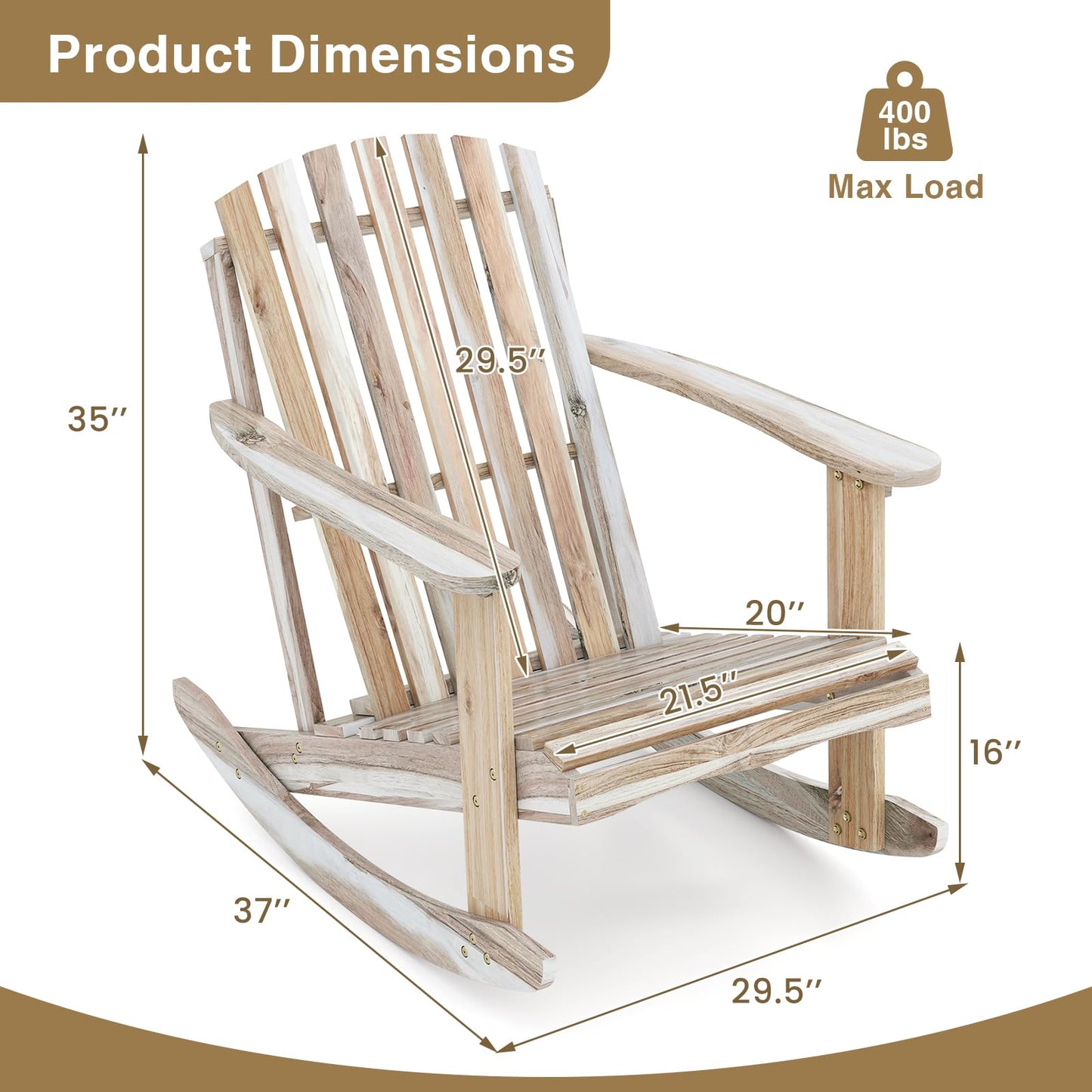 Tangkula Adirondack Rocking Chair Acacia Wood Patio Rocker(1/2)