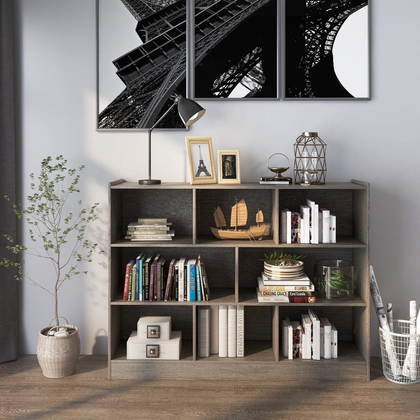 Tangkula 8-Cube Bookcase, Wood 3 Tier Open Storage Bookshelf, Modern Multipurpose Display Cabinet